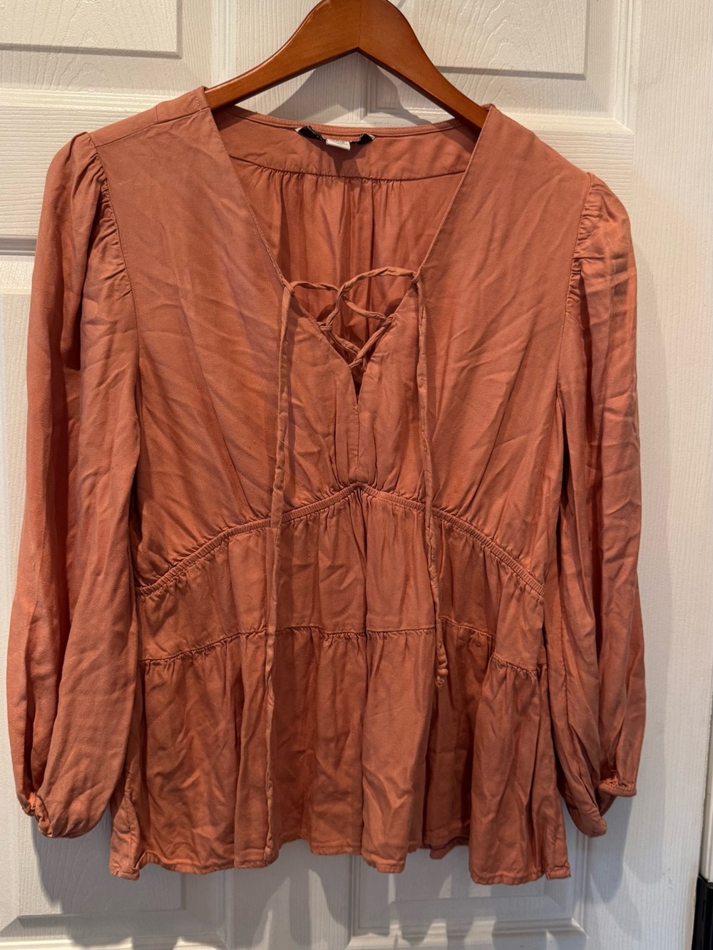 American Eagle Outfitters Rust Lace-Up Peasant Blouse women’s small
